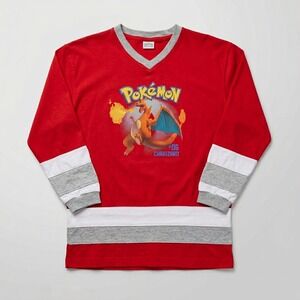 Vintage 1999 Pokemon Charizard LS Hockey Jersey Shirt Red Youth L Adult Small